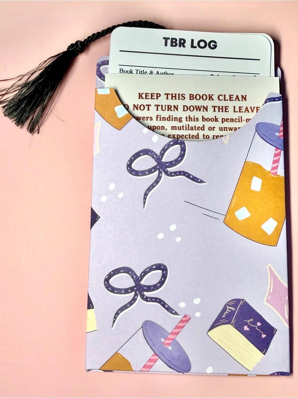 Library Card Bookmark Pouch with TBR & Reading Log – Book Lover Gift Iced Coffee
